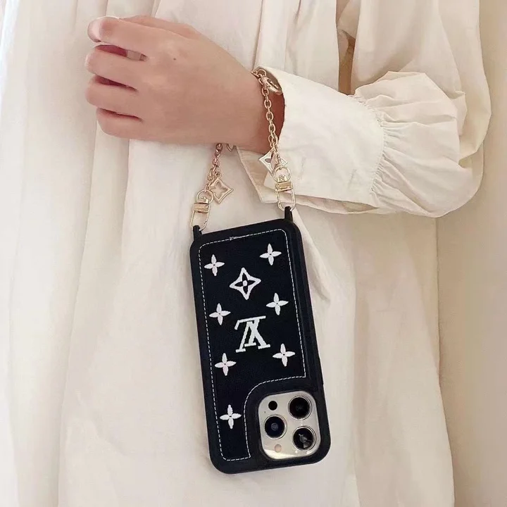 刺繍 iPhone15ケース チェーン